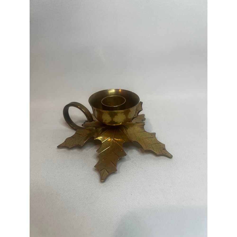 Solid Brass Leaf Leaves Taper Candle Holder Decor Vintage Style Holiday Elegant